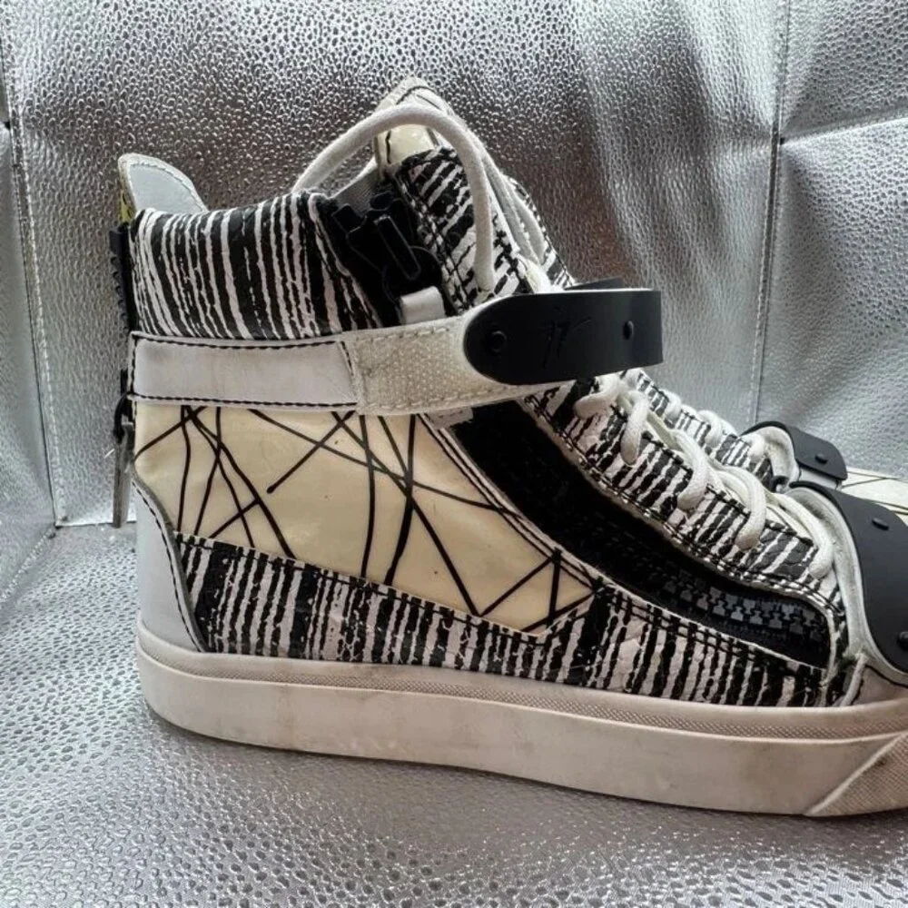Size EU 36 Giuseppe Zanotti Mens White Black High Top Back Zip Sneakers‎